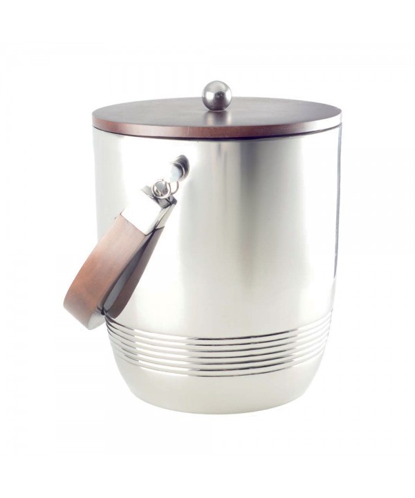 DOUBLE-WALLED ICE BUCKET WITH HANDLE AND WOODEN LID 19X19X24CM