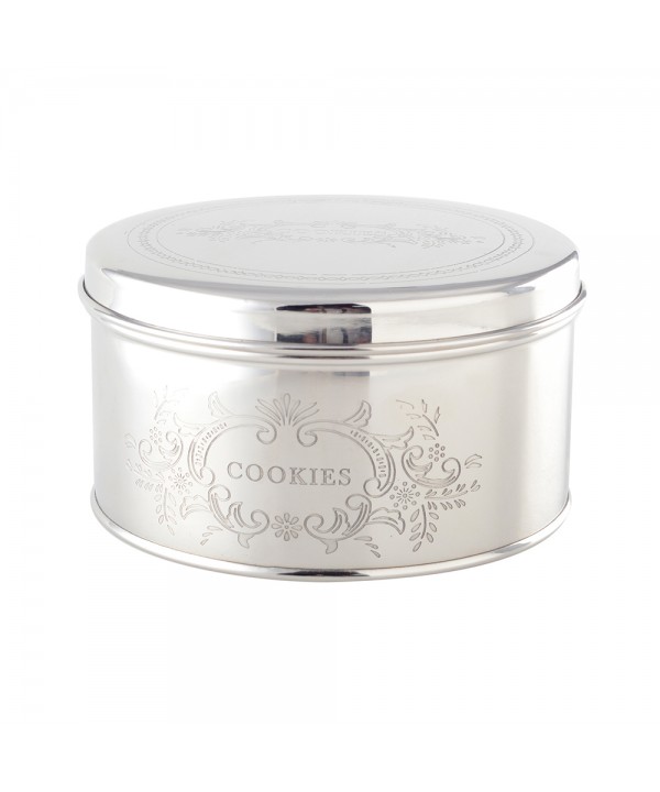 ROUND SILVER COOKIE BOX  17X17X9CM