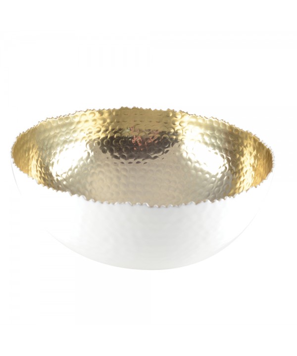 WHITE AND GOLD MARTELE SALAD BOWL 26X26X11.5CM