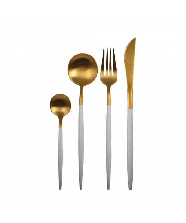 24-PIECE GOLD AND WHITE HOUSEHOLD SET WITH ROUNDED EDGES