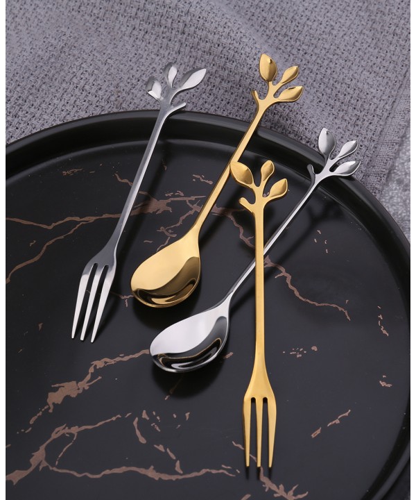 ASSORTED GOLD LEAF DESSERT FORKS - SET OF 6